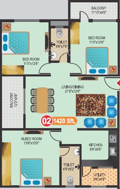 Keystone Sanvi Residency (3BHK+2T (1,420 sq ft) 1420 sq ft)