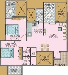 913 sq ft 2 BHK Floor Plan Image - Polite Group Paradise Available for sale  