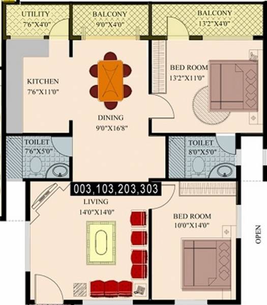 Srinivasa Elite (2BHK+2T (1,205 sq ft) 1205 sq ft)