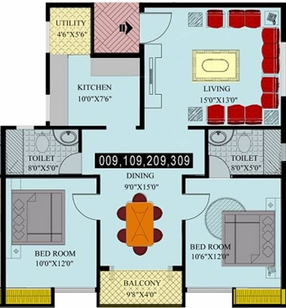 Srinivasa Elite (2BHK+2T (1,106 sq ft) 1106 sq ft)