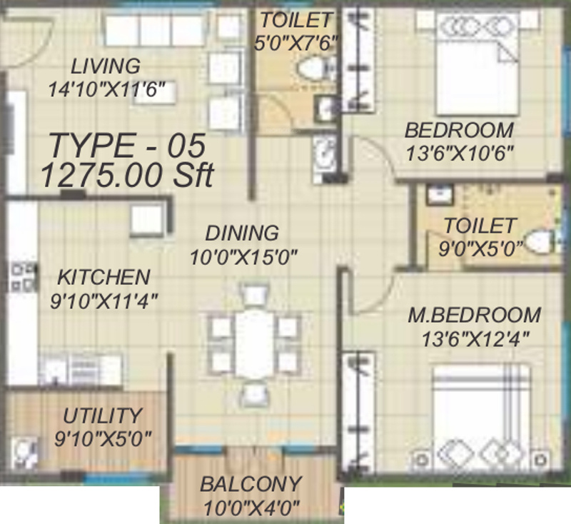 Neev Stone Oaks (2BHK+2T (1,275 sq ft) 1275 sq ft) Neev Stone Oaks (2BHK+2T (1,275 sq ft) 1275 sq ft)