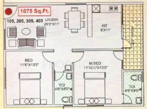 Raheja Sai Sunrise (2BHK+2T (1,075 sq ft) 1075 sq ft)
