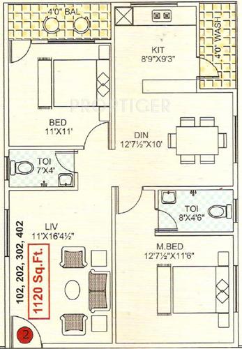 Raheja Sai Sunrise (2BHK+2T (1,120 sq ft) 1120 sq ft)
