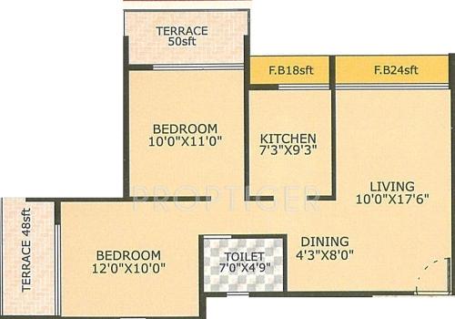 Suncity Avenue (2BHK+1T (1,130 sq ft) 1130 sq ft)