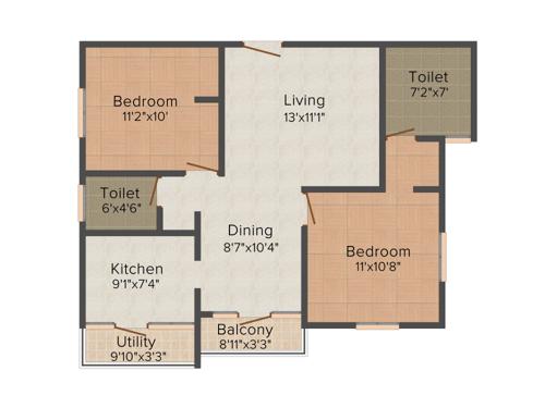 Ambiente Paradise (2BHK+2T (990 sq ft) 990 sq ft)