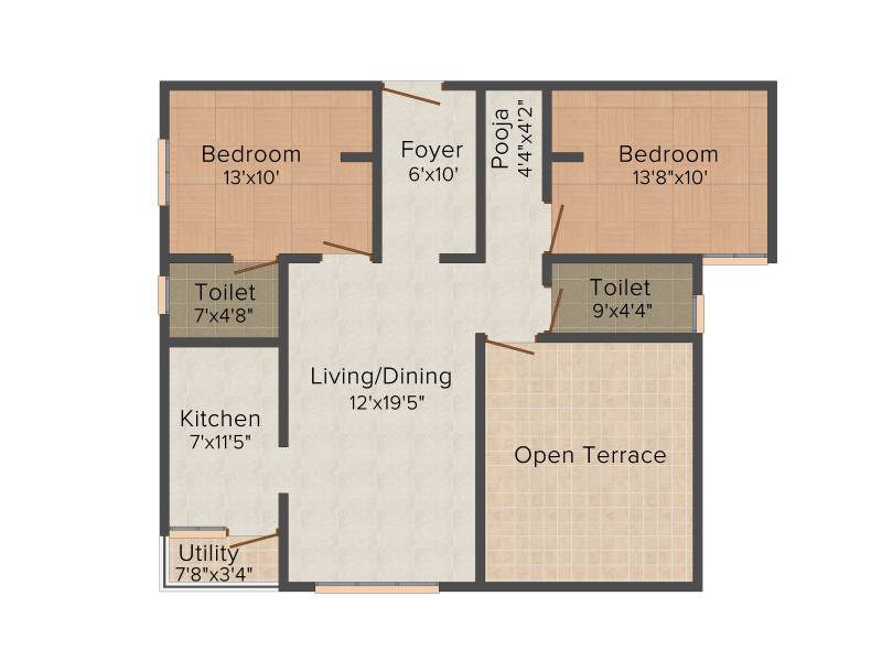 Ambiente Paradise (2BHK+2T (1,174 sq ft) 1174 sq ft)