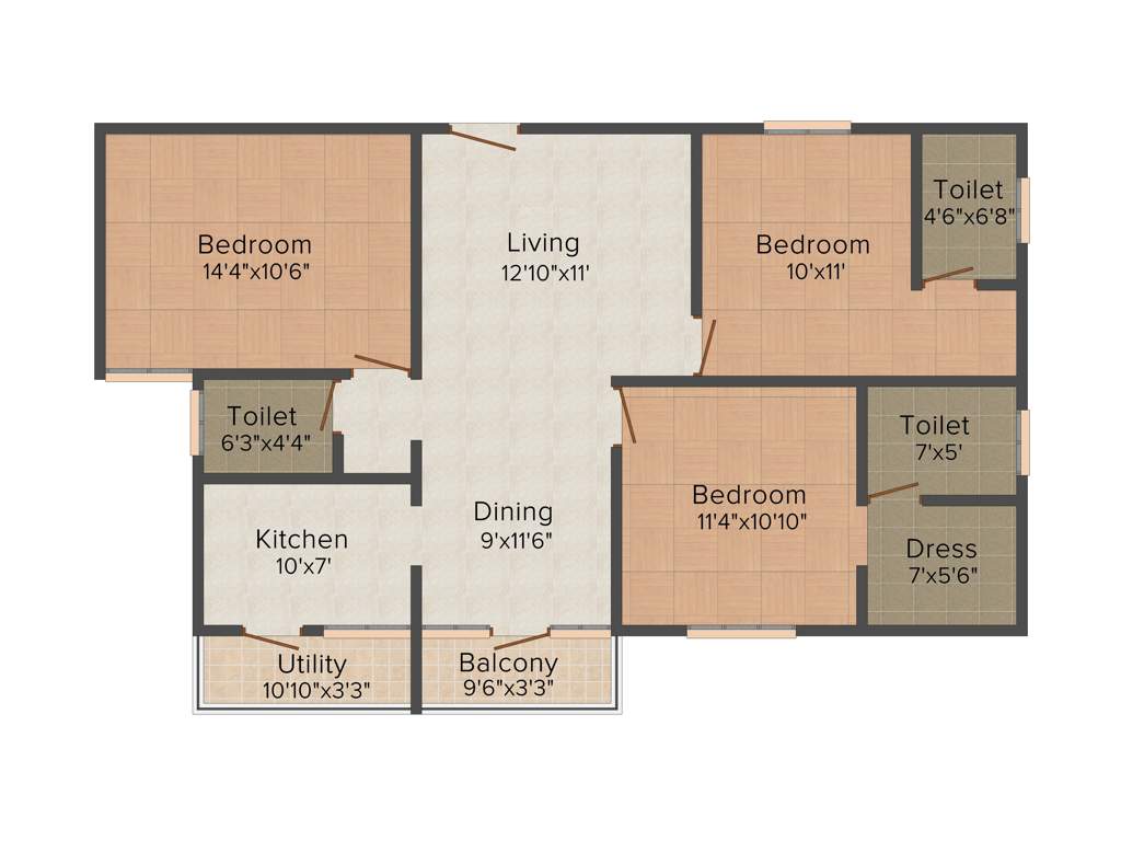 Ambiente Paradise (3BHK+3T (1,333 sq ft) 1333 sq ft)