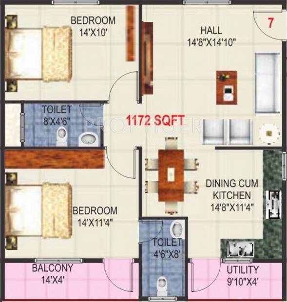 Vandana Marvel (2BHK+2T (1,172 sq ft) 1172 sq ft)