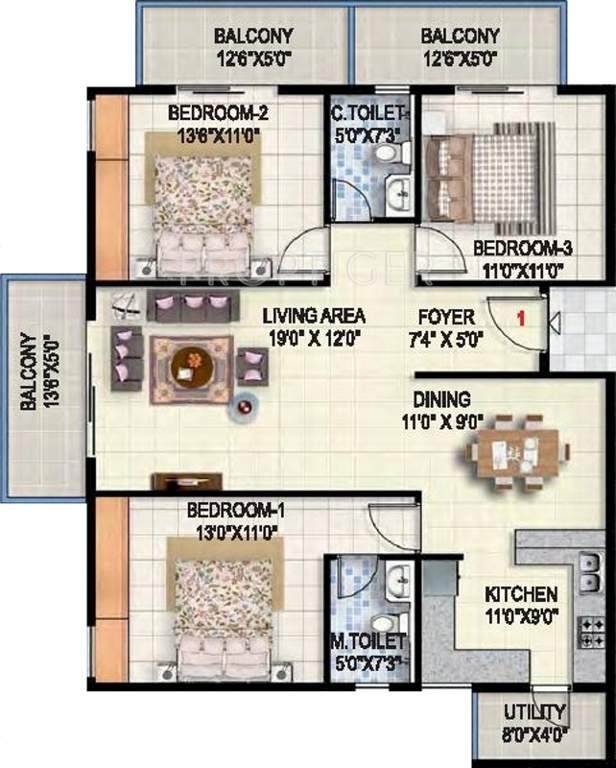 Vandana Sai Vandana Brundavan (3BHK+2T (1,656 sq ft) 1656 sq ft)