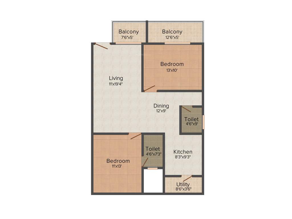 Vandana Sai Vandana Brundavan (2BHK+2T (1,191 sq ft) 1191 sq ft)