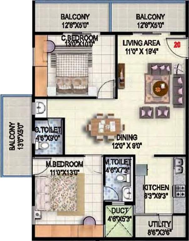 Vandana Sai Vandana Brundavan (2BHK+2T (1,276 sq ft) 1276 sq ft)