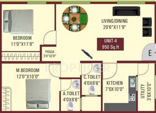 Purandhar SV Enclave (2BHK+2T (950 sq ft)   Pooja Room 950 sq ft)