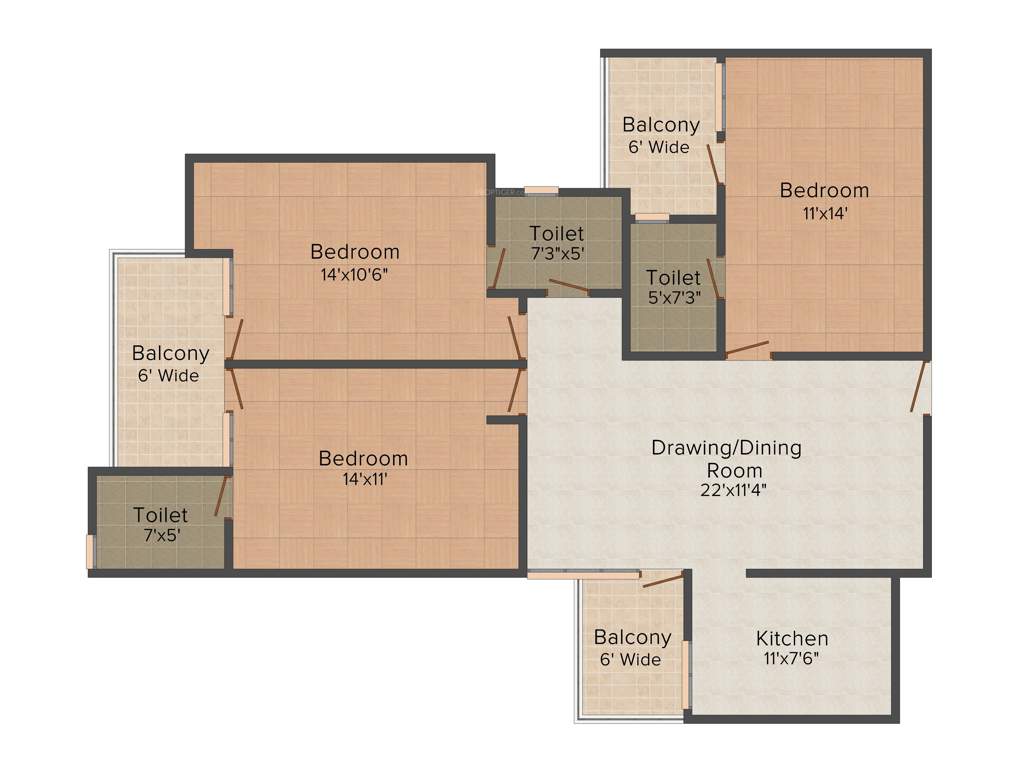 Pioneer Acme Heights Extn II (3BHK+3T (1,644 sq ft) 1644 sq ft)