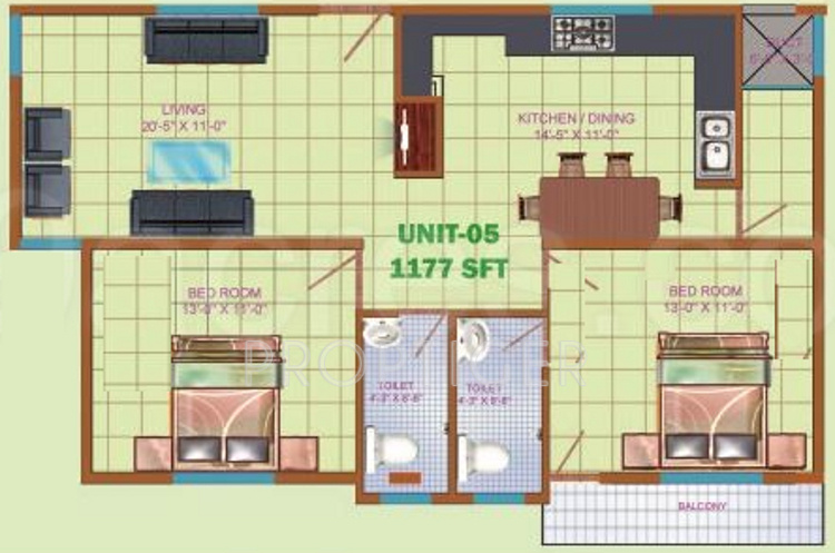 SVR Samruddhi (2BHK+2T (1,177 sq ft) 1177 sq ft)