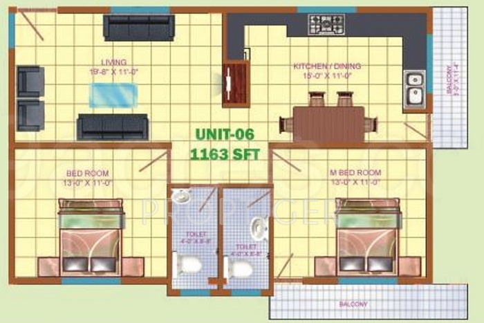 SVR Samruddhi (2BHK+2T (1,163 sq ft) 1163 sq ft)