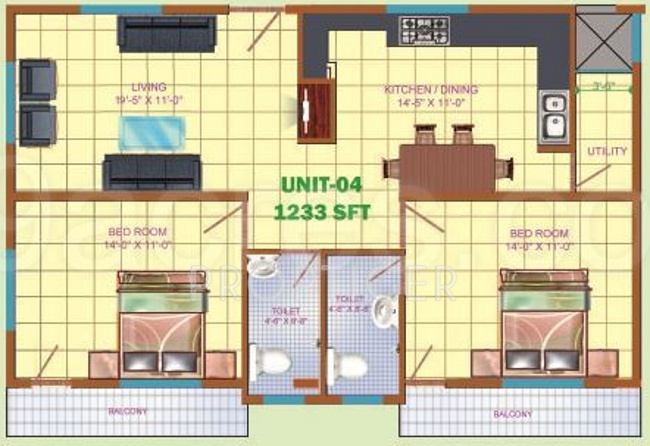 SVR Samruddhi (2BHK+2T (1,233 sq ft) 1233 sq ft)