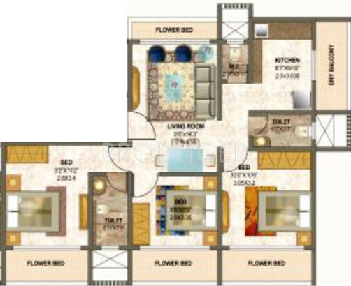 K Patel Jeevan Preeti Floor Plan (3BHK+3T)