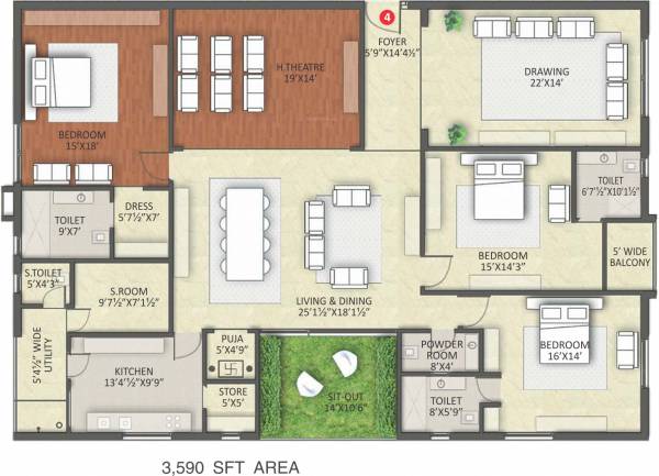 Vamsiram Jyothi Nest (3BHK+4T (3,590 sq ft) + Servant Room 3590 sq ft)