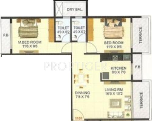 Giriraj Krishna Tower (2BHK+2T (1,140 sq ft) 1140 sq ft)