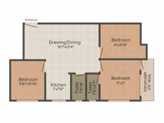 Cancun Eco Zone (3BHK+2T (1,116 sq ft) 1116 sq ft)