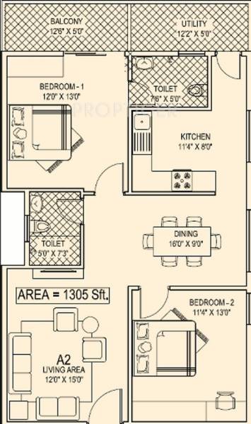 INDWIN Galaxy (2BHK+2T (1,305 sq ft) 1305 sq ft)