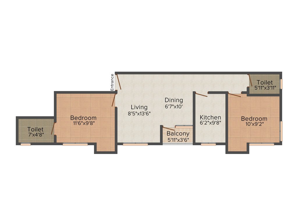 Magnolia Crossword (2BHK+2T (870 sq ft) 870 sq ft)