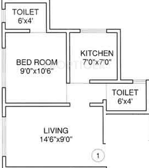Aims Group Junction Floor Plan (1BHK+2T)