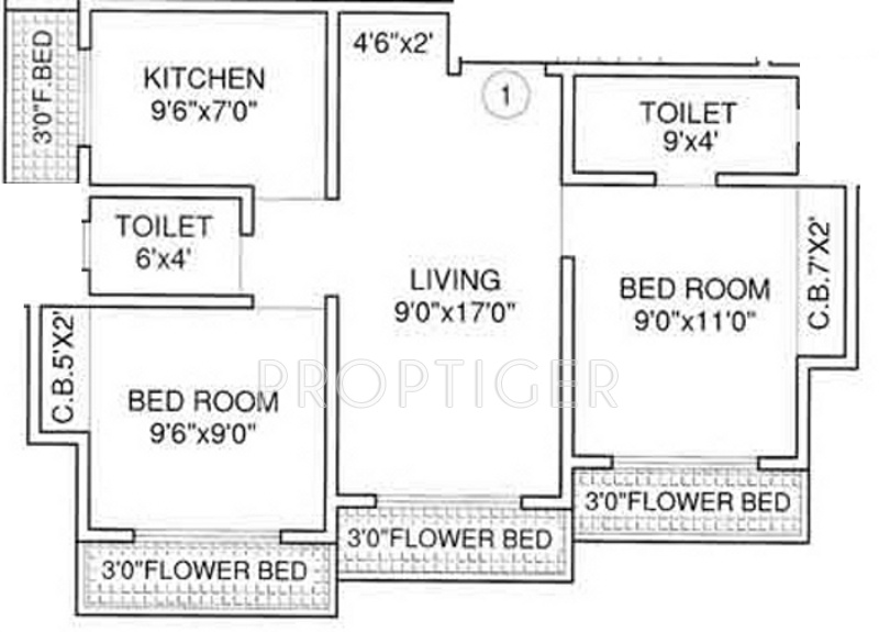 Aims Group Junction Floor Plan (2BHK+2T)