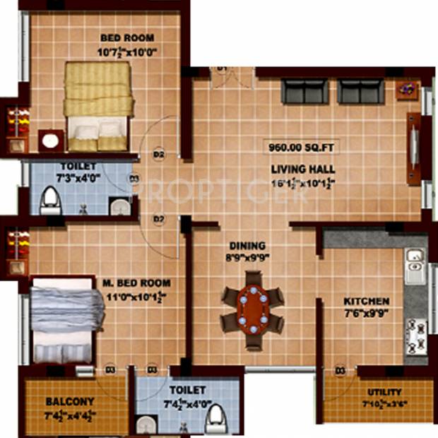 Sapthagiri Sudharsana Apartment (2BHK+2T (960 sq ft) 960 sq ft)
