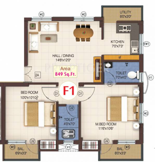 Sapthagiri Subiksha Apartment (2BHK+2T (849 sq ft) 849 sq ft)