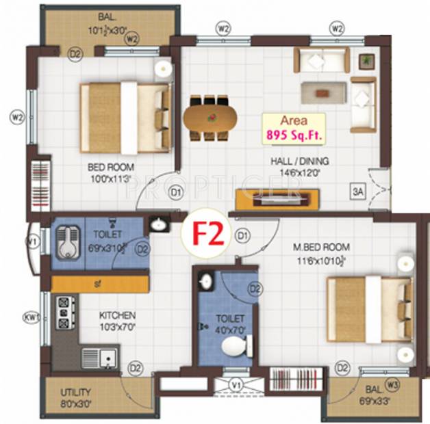 Sapthagiri Subiksha Apartment (2BHK+2T (895 sq ft) 895 sq ft)