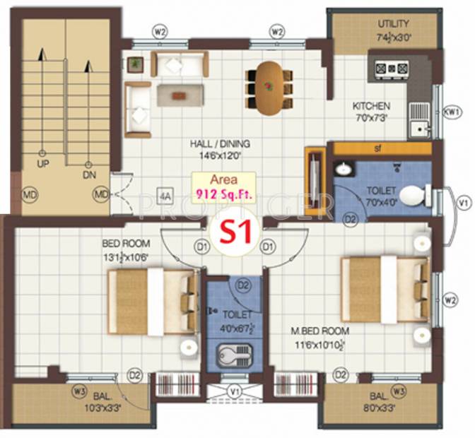 Sapthagiri Subiksha Apartment (2BHK+2T (912 sq ft) 912 sq ft)