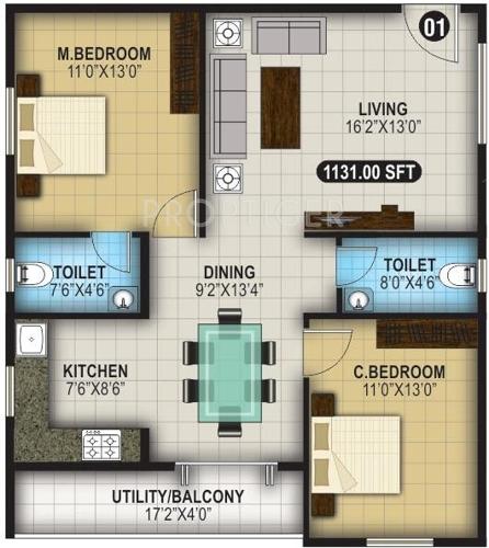 ARS Green Shire (2BHK+2T (1,131 sq ft) 1131 sq ft)
