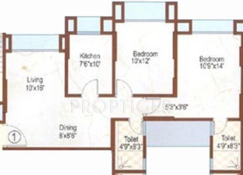 Dosti Florentine (2BHK+2T (997 sq ft) 997 sq ft)