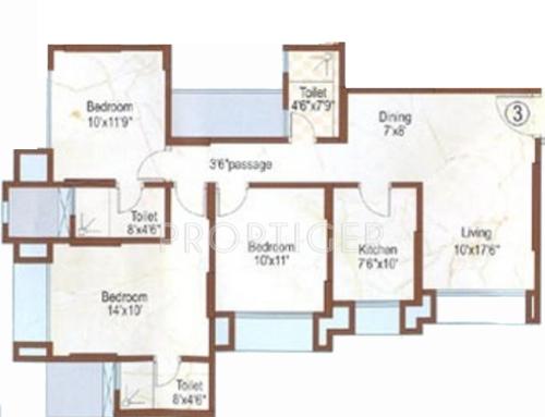 Dosti Florentine (3BHK+3T (1,275 sq ft) 1275 sq ft)