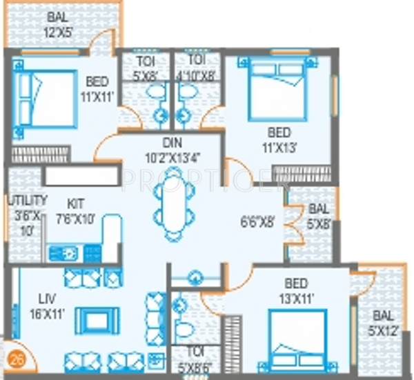 Samhita Royal Splendor (3BHK+3T (1,590 sq ft) 1590 sq ft)