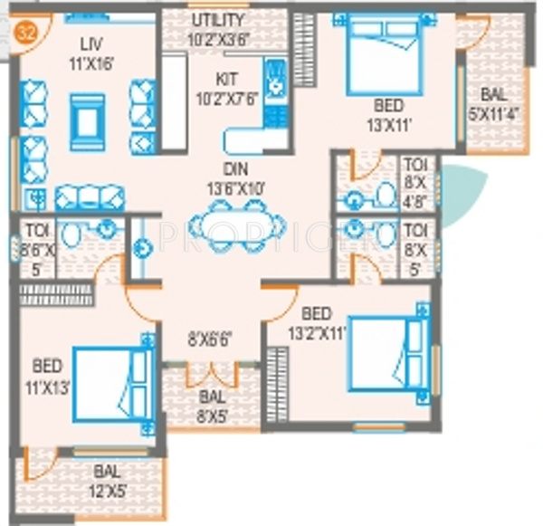 Samhita Royal Splendor (3BHK+3T (1,620 sq ft) 1620 sq ft)