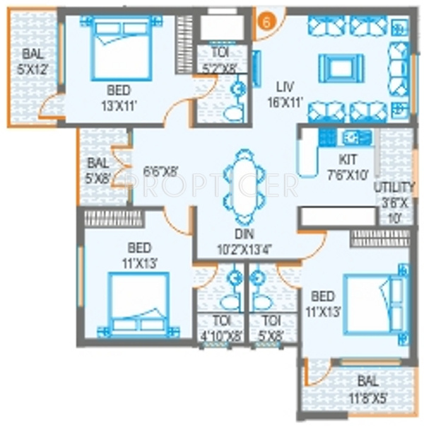 Samhita Royal Splendor (3BHK+3T (1,605 sq ft) 1605 sq ft)