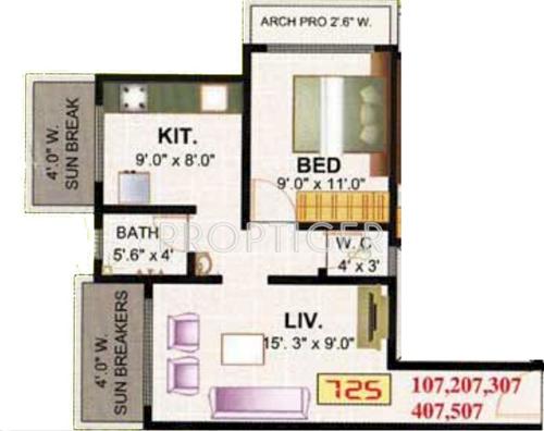 Shree Shabri Heights (1BHK+1T (725 sq ft) 725 sq ft)