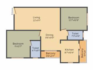 Nahar Mathura (2BHK+2T (1,190 sq ft) 1190 sq ft)