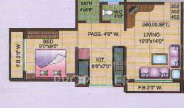  Complex (1BHK+1T (580 sq ft) 580 sq ft)