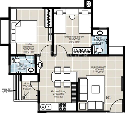 Myco Aksha Ambience (2BHK+2T (909 sq ft) 909 sq ft)