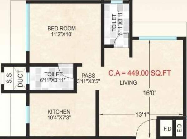 Chaitanya Vrindavan (1BHK+2T (449 sq ft) 449 sq ft)