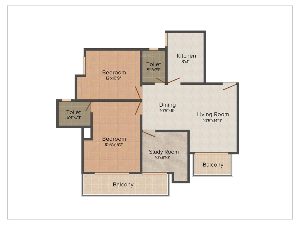 Grow Aman Residences (2BHK+2T (900 sq ft) 900 sq ft)