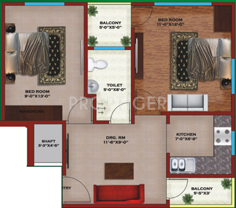 Allure Aadya Tower (2BHK+1T (605 sq ft) 605 sq ft)