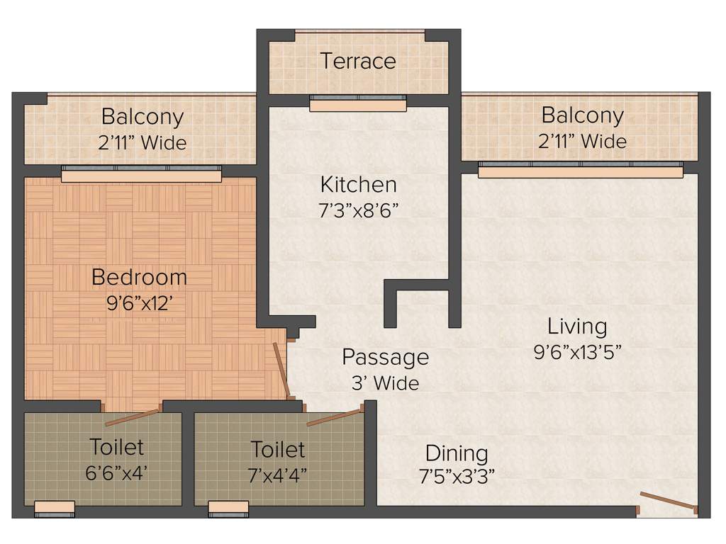 Sunrise Parkville (1BHK+2T (624 sq ft)   Study Room 624 sq ft)