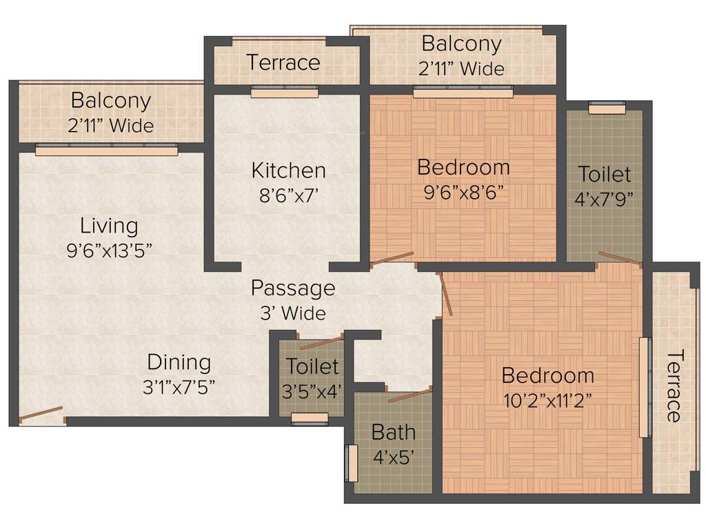 Sunrise Parkville (2BHK+2T (833 sq ft)   Study Room 833 sq ft)