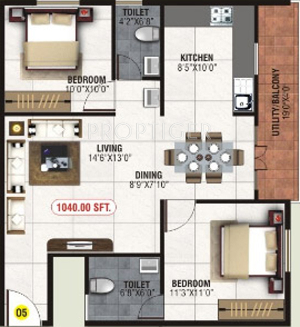 Manani Sai Residency (2BHK+2T (1,040 sq ft) 1040 sq ft)