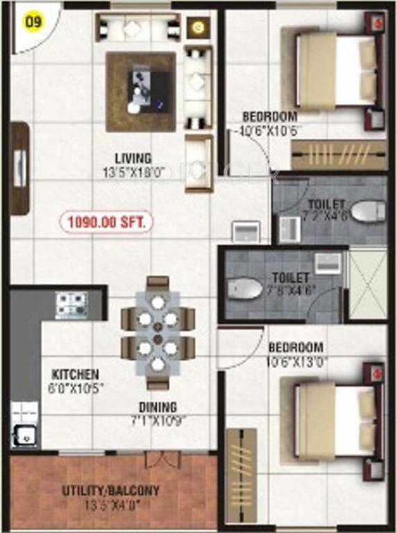 Manani Sai Residency (2BHK+2T (1,090 sq ft) 1090 sq ft)