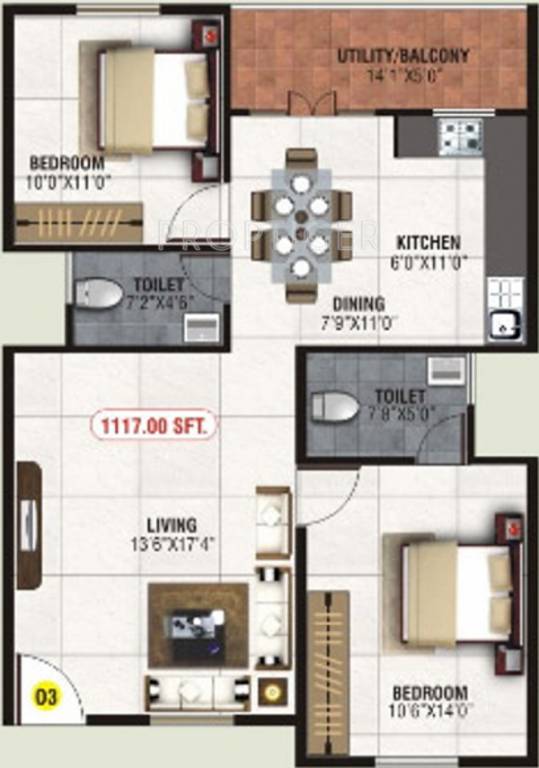 Manani Sai Residency (2BHK+2T (1,117 sq ft) 1117 sq ft)